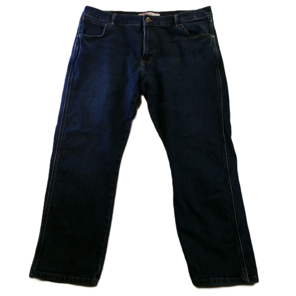 Wrangler Mens 38x29 Slim Straight Jeans Dark Wash Blue Stretch Denim W88SP